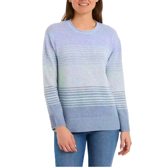 NEW  Ella Moss Women's Crew Neck Knit Sweater Blue Stripe Sz-Large - Picture 1 of 9